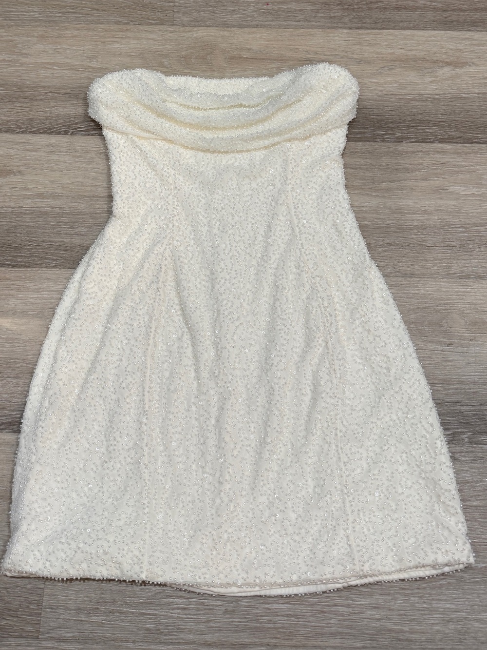 Oh Polly Ivory “Basel” Strapless Sequin Mini Dress